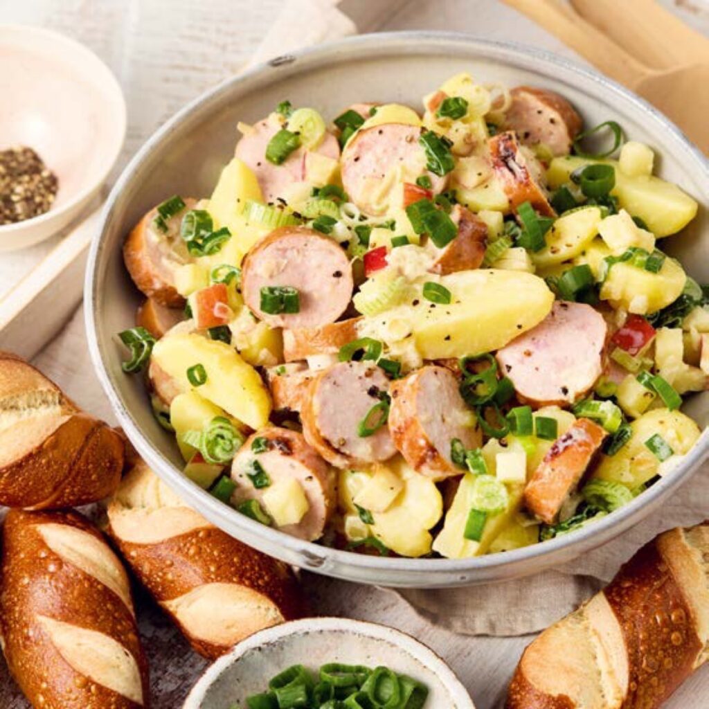 Kochen & Backen im August: Nudelsalat, Klassischer Eiersalat, Kartoffelsalat, Bratwurstsalat